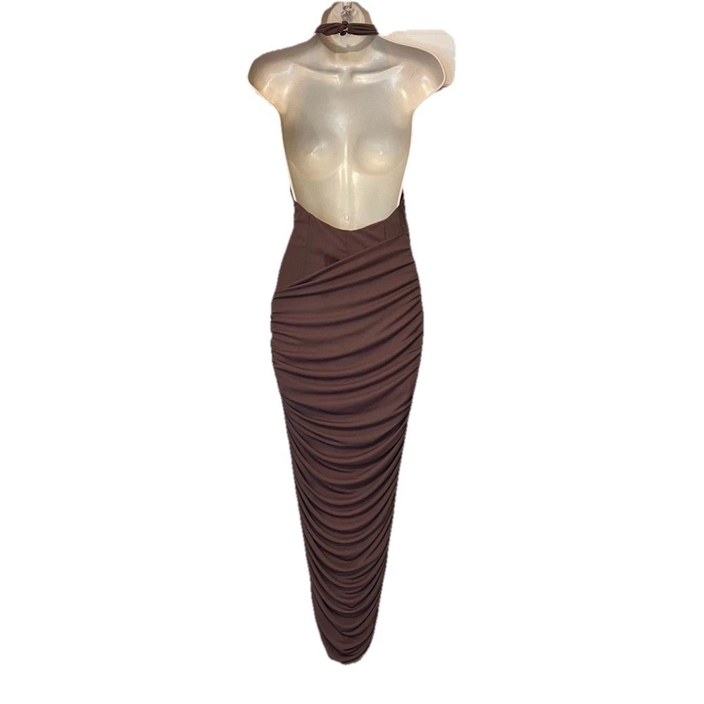 ASOS Design Halter Dress, Form Fitting, Color Brown, Size 0 - Picture 3 of 13